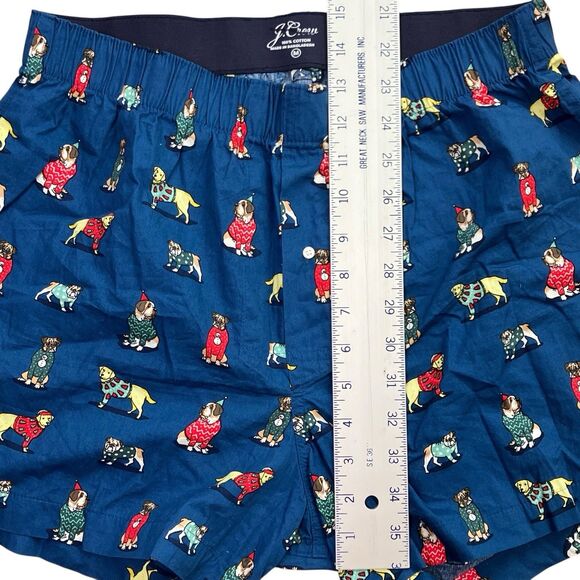 J Crew Boxers Mens M Blue Christmas Dog Print Cotton Sleep Lounge Shorts Pajama - Picture 6 of 12